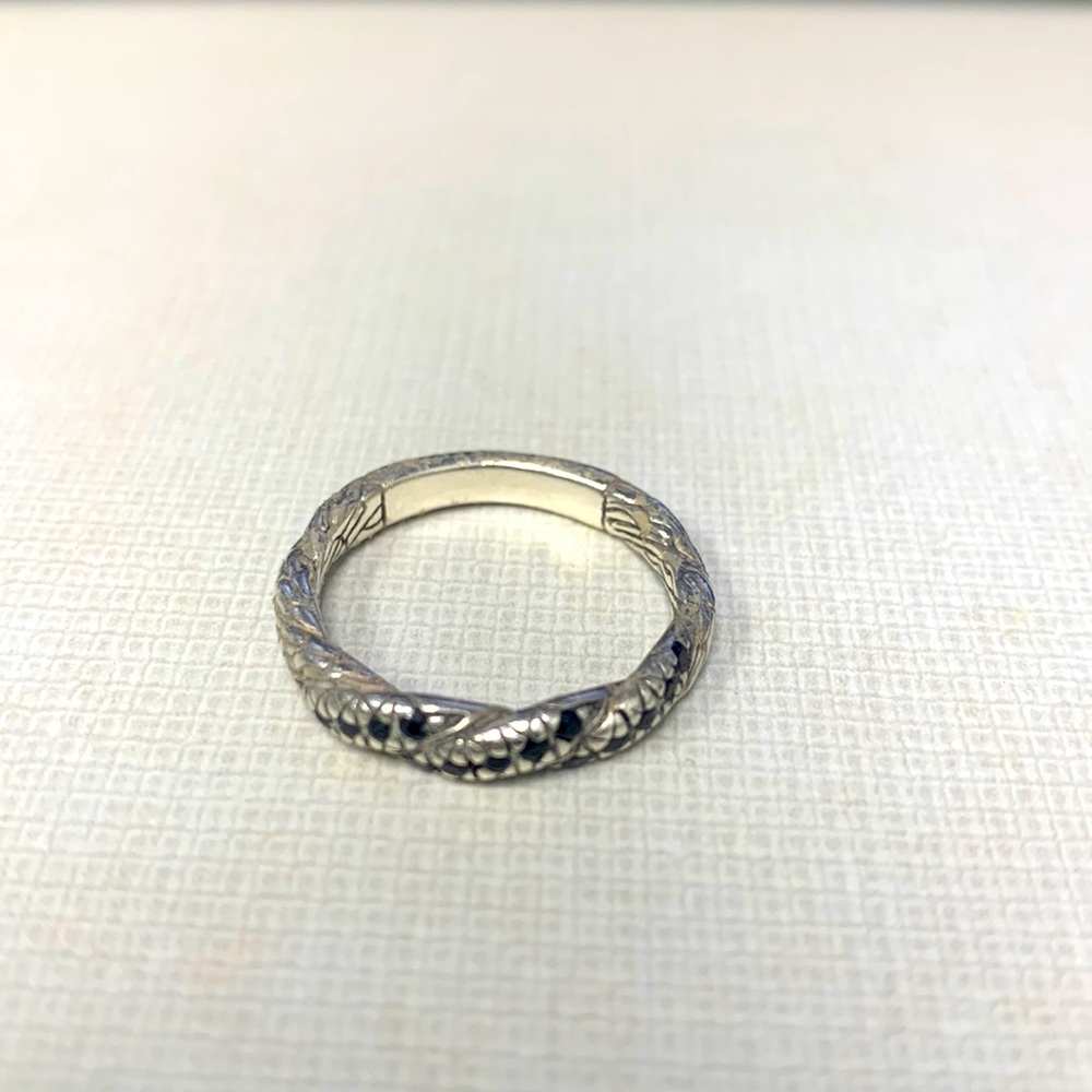 John Hardy sterling silver twist band ring with black sapphire